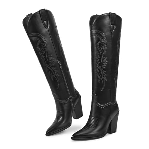 Image of ISNOM Knee High Cowboy Boots for Women, Comfortable and Fashion