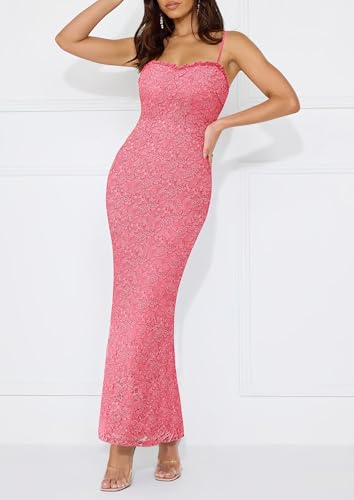Image of PRETTYGARDEN Summer Dresses for Women 2026 Lace Floral Bodycon Semi Formal Party Wedding Guest Boho Maxi Dress
