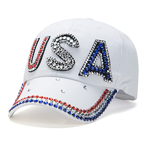 Gorra de béisbol USA con piedras brillantes y lavado desgastado
