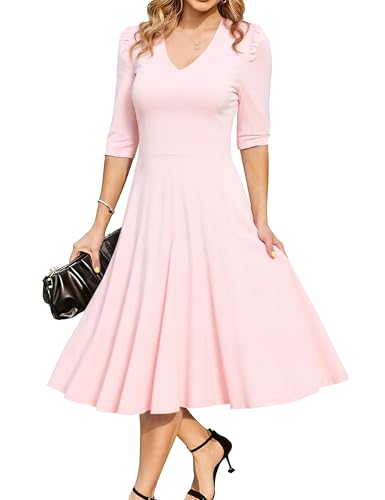 MAKABO Pink Puff Sleeve Midi Dress