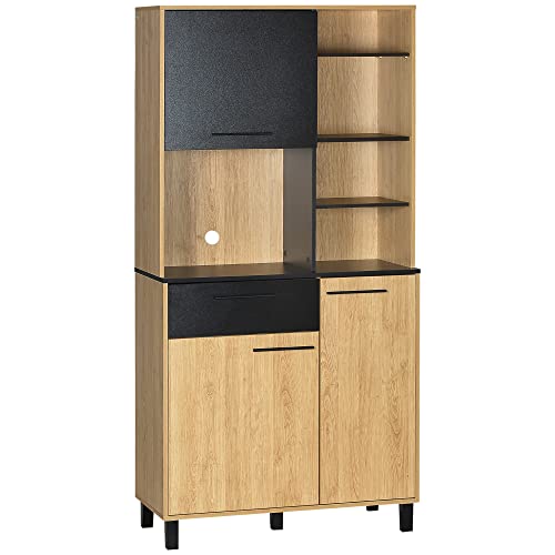 HOMCOM Buffet de Cuisine Armoire de Cuisine Multi-rangements avec Un tiroir, 3 placards, 4 niches et Passe-câbles Hauteur 180 cm