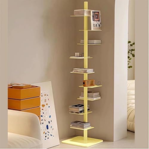 Torre vertical de metal para libros, estantería independiente de 9 niveles con estantes flotantes para dormitorio y oficina, solución de almacenamiento de esquina para espacios pequeños