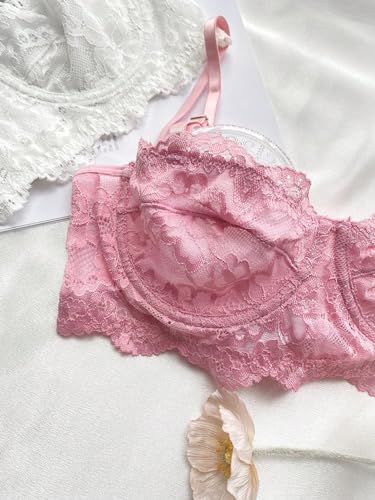 SHENHE Women's Lace Push Up Bra Scallop Floral Lace Underwire Unlined 3 pcs Set Lingerie Set Full Coverage Underwire4