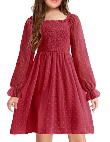 Image of Arshiner Girl Tulle Dress Winter Long Sleeve Teen Girls Party Casual Dresses 5-14Y