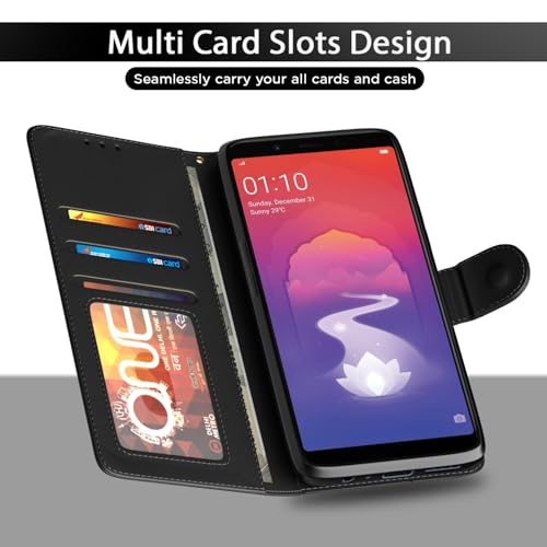 Image of Pikkme Realme 1 Flip Case Leather Finish | Inside TPU with Card Pockets | Wallet Stand and Shock Proof | Magnetic Closing | Complete Protection Flip Cover for Realme 1 (Black)