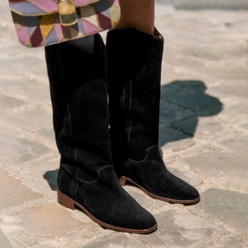 Suede Knee High Boots for Women Square Toe Low Heel Tall Boots Wide Calf Pull on Fall Fashion Long Boots3