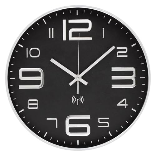VIVILINEN Horloge Murale Radio Pilotée Silencieuse 30cm sans tic-tac Pendule Murale à Grands Chiffres pour Chambre Cuisine Salon Changement d'heure...