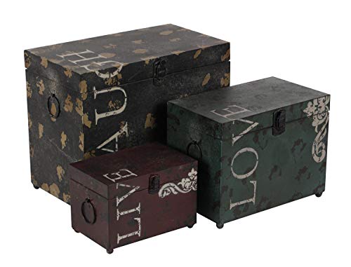 Deco 79 Metal Live Love Laugh Box With Hinged Lid, Set Of 3 16", 12", 9"W, Multi Colored #TOP1