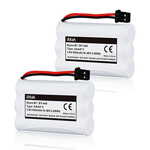 2-Pack iMah Ryme B7 BT-446 BT-1005 Battery Compatible with Uniden TXC146 TXC400 TXC580 DCT646 DCX770 TCX800 TXC860A TCX950 TRU8885 TRU8888 TRU9460 TRU9465 TRU9480 TRU9485 Handset Phone, DC 3.6V Ni-MH