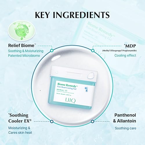 uiq biome remedy pore reset cooling pad hydrating amp cooling korean toner pads instant cooling for dry overheated skin pore care with panthenol allantoin niacinamide 80 pads 608 fl oz