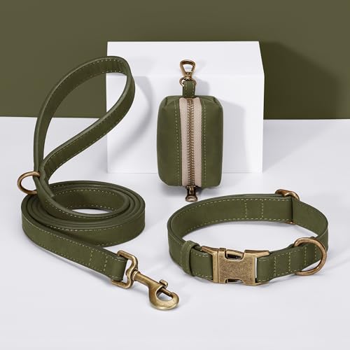 Image of Didog Soft PU Leather Dog Collar for Large Dogs, Quick Release,DarkGreen XL
