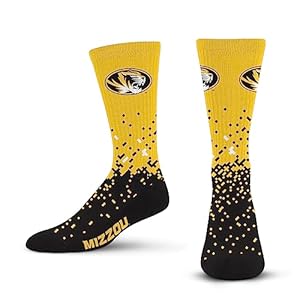 For Bare Feet NCAA MISSOURI TIGERS Spray Zone Crew Sock Team Color Large