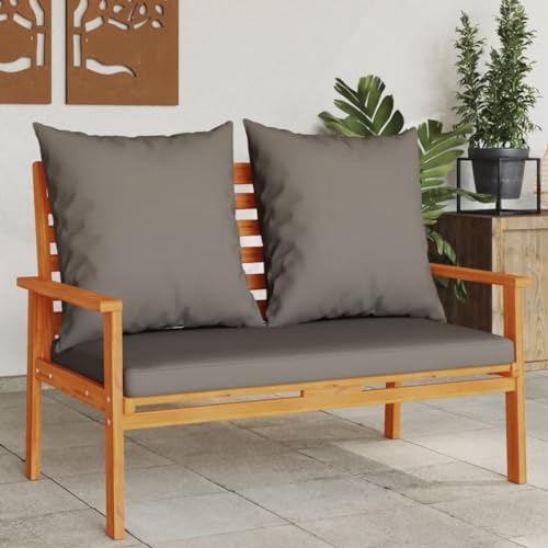 Tidyard Sofá de jardín 120 cm con cojín de madera de acacia maciza, sofá de exterior muebles de jardín para balcón, terraza exterior B