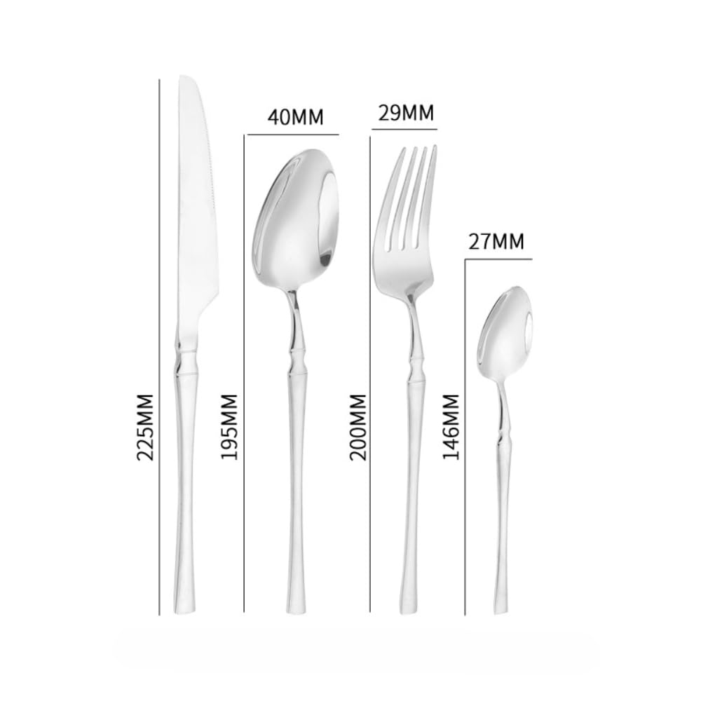 Small Waist Handle Kitchen Stainless Steel Silverware Tableware Flatware Cutlery Set Steak Knife Fork Spoon Teaspoon (Golden black,4 pieces)