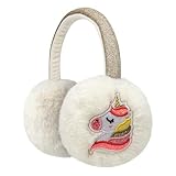 Girls Ear Muffs Unicorn Embroidery Earmuffs for Kids Plush Winter Outdoor Rainbow Muffs Adjustable Ear Warmers(Rainbow Unicorn, M)
