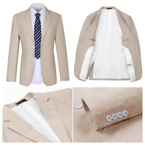 Seersucker Suit Mens 2 Piece Summer Beach Wedding Outfit for Men Classic Fit Casual Sear Sucker Suit for Grooms Prom Party3