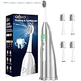 OILSAO Electric Toothbrush with Water Flosser, All in One Sonic Flossing Toothbrush with 3 Modes & 5 Flossing Speeds & 4 Brush Heads, Rechargeable & Portable for Adult Teeth Cleaning,Silver