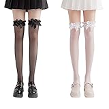 [LIKENNY] レース付きニーハイ ニーハイ ストッキング ロリ系 かわいい ロリータ lolita コスチューム用小物 かわいい ちょう結び リボン 美脚 女子 靴下 (C)