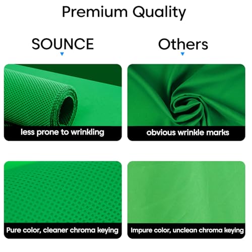Image of Sounce 8x12 Feet Green Screen Backdrop with 9x9 Feet Adjustable Stand Kit | Foldable & Portable | Carry Bag Included | for Photography, Videography & Video Conferencing