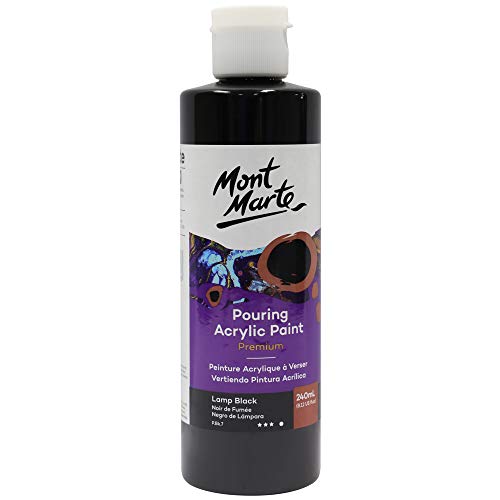 Mont Marte Premium Pouring Acrylic Paint, 240ml (8.11oz), Lamp Black, Pre-Mixed Acrylic Paint, Suitable for a Variety of Surfaces Including Stretched Canvas, Wood, MDF and Air Drying Clay.