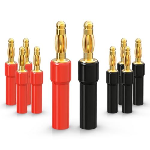 VCELINK 4mm Speaker Banana Plugs-Open Screw Type, Insulated 24K Gold Plated Speaker Wire Banana Plugs Connectors, 5 Pairs (10 pcs)