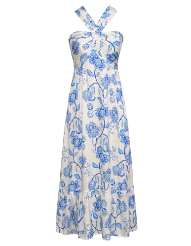 GRACE KARIN 2025 Women's Criss Cross Halterneck Sleeveless Summer Floral Print Flowy A Line Maxi Dress