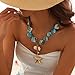 Inactwin Starfish Shell Necklaces for Women Trendy Summer Boho Seashell Pendant Beach Necklace Gold Charm Choke Necklace Dainty Statement Necklace Fashion Surfer Jewelry Gift (Blue Shell Necklace-2)