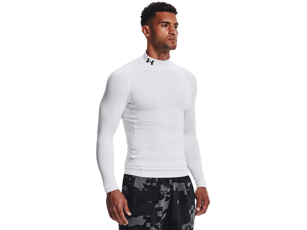 Under Armour ColdGear Armour Mens Compression Mock T White-Black,X-Large