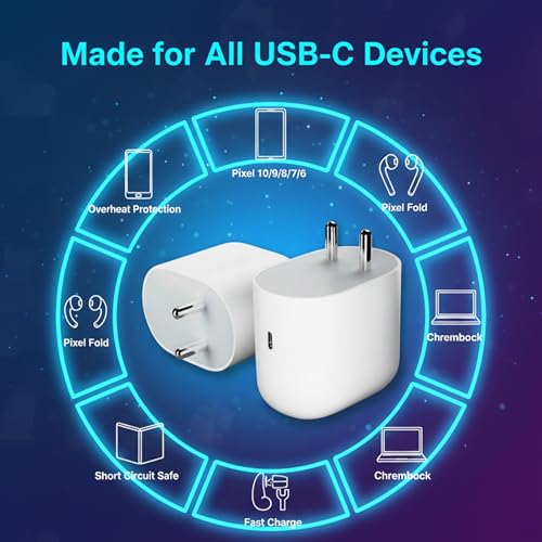 Image of HANYCONY 45W PD USB C Charger for Google Pixel 10 /9 /8 /7 /6 /5 Series, Pixel Fold, Pixel Buds & Chromebook | Type-C Fast Charging Adapter for All USB-C Devices