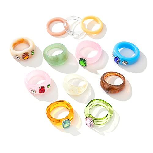 12Pcs Resin Rings Colorful Acrylic Rings for Women Resin Diamond Finger Rings Set Chunky Rings Colorful Transparent Plastic Rings 12Pcs Resin Rings Colorful Acrylic Rings for Women Resin Diamond Finger Rings Set Chunky Rings Colorful Transparent Plastic Rings