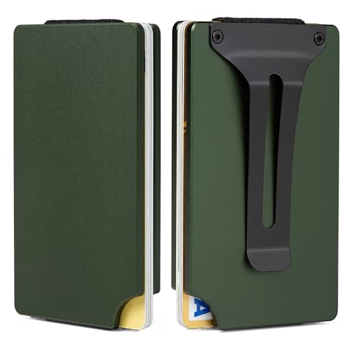 Image of Minimalist Wallet for Men, Slim Metal RFID Blocking Wallet Credit Card Holder Money Clip & Cash Strap, Scratch-Resistant Holds 15 Cards,Ideal Gift for Men | -Matt Green