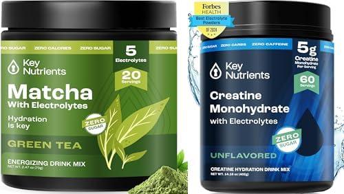 KEY NUTRIENTS Matcha Powder & Creatine Monohydrate Bundle – Unsweetened Matcha Green Tea Powder (20 Servings) + Micronized Creatine Powder Supplement (60 Servings) – Boost Energy, Focus & Performance