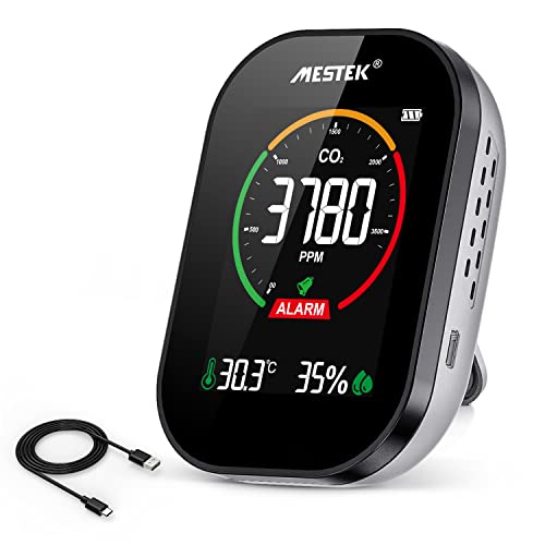Rilevatore CO2 Misuratore di CO2 Carbonica MESTEK Rilevatore di Qualità Dell'aria Interni Air Allarme Temperatura e Umidità Tester LCD NDIR Portatile per Casa Ufficio Camera da Letto USB 10h