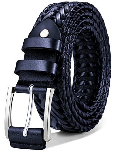 Image of BULLIANT Mens Leather Braided Woven Golf Belts Holeless 1 3 /8 inch-Gift Boxed