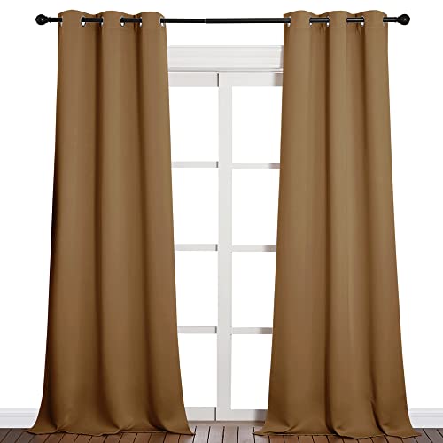 Image of NICETOWN Sleek Blackout Curtains 90 inches Length for Windows, Noise Reducing and Block Draft Panels for Door Doorway Laundry Office Luxury Decor Theme (2 Panels, Gold Brown, W42 x L90 -Inch)