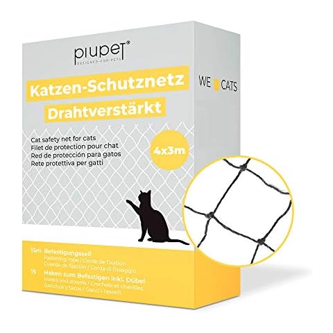 PiuPet® Cat Net wire-reinforced I for balcony and window I including fastening set I balcony net for cats I black (4 x 3m) Cover