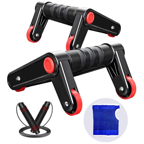 AOUZEA Push Up Liegestützgriffe, Faltbares Liegestütz-Griffe Inklusive Funktion der Bauchmuskelübungen mit Springseil und Handschuhe I fitnessgeräte für Zuhause Kits
