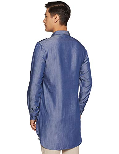 Image of Men's Cotton pathan Suit Indo Western Kurta (ICMMF04SC22L01-01 Blue Medium)