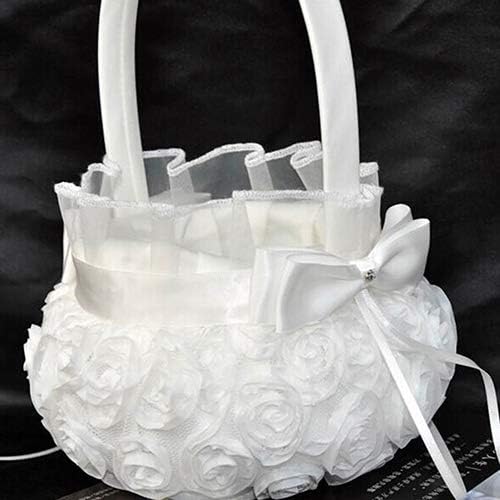 Brussels08 Elegant Embroidered Petal Wedding Flower Girl Basket Satin Rose Bowknot Wedding Love Case Flower Girl Basket Wedding Basket Matrimony Processions Party Decoration L