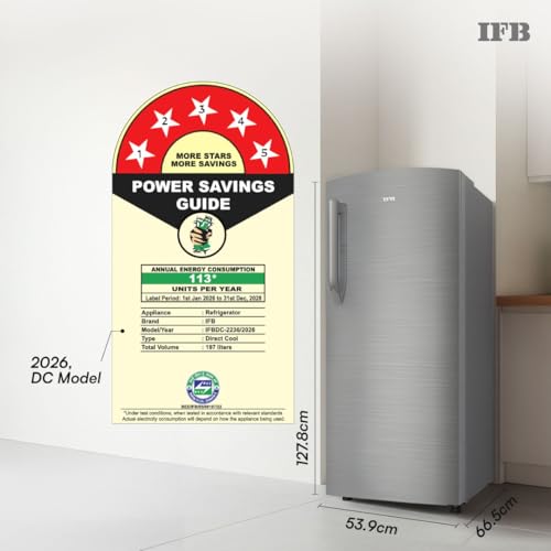 Image of IFB 197L 5 Star Advanced Inverter Direct-Cool Single Door Refrigerator with 30 Hrs Cooling Retention, XL Bottle Bin, Big Vegetable Box & 4 Year Super Warranty (2026, IFBDC-223EYBSE, Brush Grey)