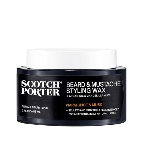 Scotch Porter Beard & Mustache Styling Wax Medium Flexible Hold Wax Helps Shape Style Moisturize Condition Add Shine & Promote Healthy Growth to Dull Dry Coarse Facial Hair 2 oz.