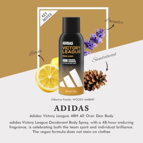 Image of Adidas Victory League 48H Deodorant Body Spray 96g for Men | Long Lasting Fresh Fragrance | Non Staining Vegan Formula | Daily Use Mens Deo Spray | Body Odour Protection | Sporty Masculine Scent