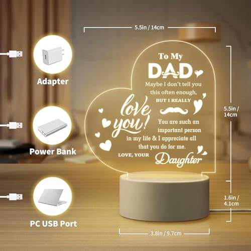 Image of Dad Night Light Gifts for Fathers Day Daddy Birthday Gift for Dad from Daughter Son,Christmas Gifts for Step Daddy Father in Law,Acrylic Engraved Lamp Night Light,Led,White & Transparent