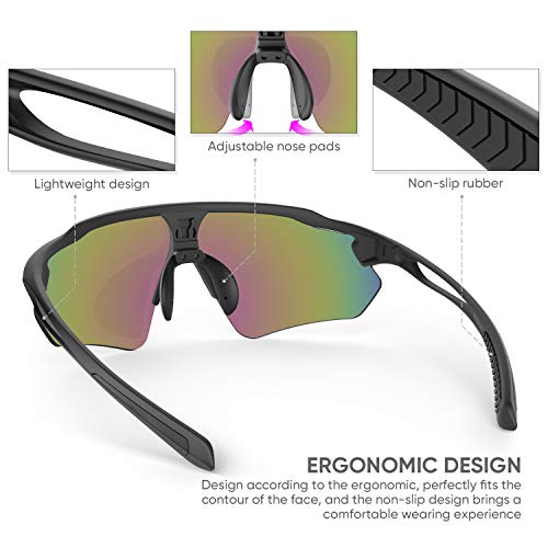 Sports Sunglasses Bike Cycling Sunglasses For Men Women With 5 Interchangeable Lens,Polarized Sunglasses With Anti-Uv400 For Driving Fishing Golf #TOP4
