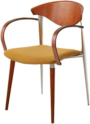 Sillas de comedor, Sillas de comedor de madera de mediados de siglo con respaldo curvado y patas de metal, Sillas para comedor (amarillo)