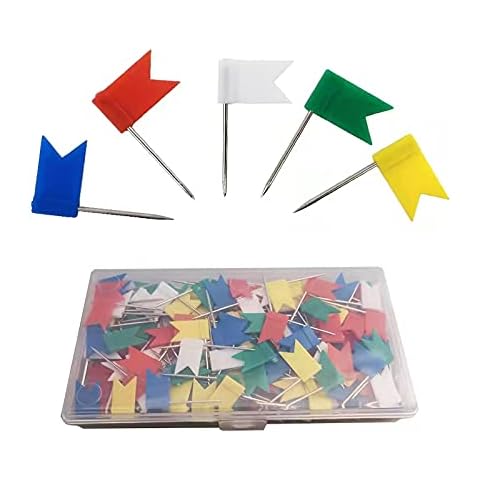 100 Pieces Map Thumb Tacks Colourful Drawing Push Pins with Storage Box Travel Map Push Pins Decorative Map Tacks for Map Drawing Board Decorative Office School Cover