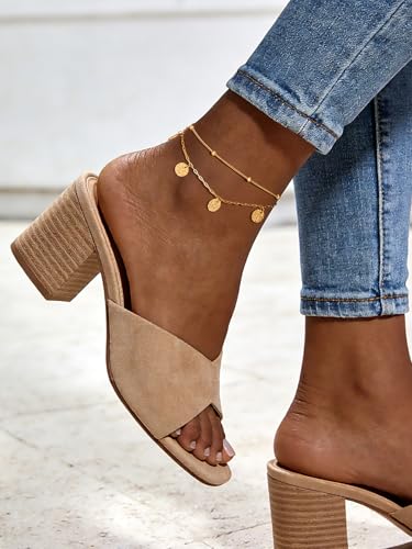 Image of FOCALOOK 14K Gold Plated Anklets for Women Waterproof Plus Size Ankle Bracelet 8.5-10.5 Inch Adjustable Mariner /Figaro /Flat Snake /Cuban Link Chain Anklet Jewelry for Summer Beach Holiday