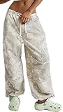 Women Y2k Floral Print Cargo Pants Loose Low Waist Joggers Vintage Casual Wide Leg Baggy Sweatpants