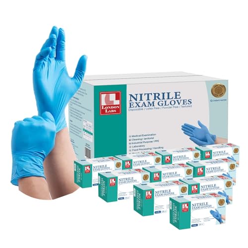 London Labs Nitrile Exam Gloves, 4 Mil Thick Chemo-Rated Disposable Gloves, Latex-Free & Powder-Free (1000, X-Large)