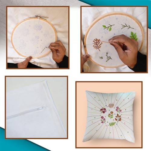 Image of Embroiderymaterial DIY Embroidery Cushion Cover Embroidery Kit for Beginners with Floral Design Cross Stitch Decorative Pillow Covers, Hand Embroidery Craft Kit for Home Decor (2PC, 16x16)